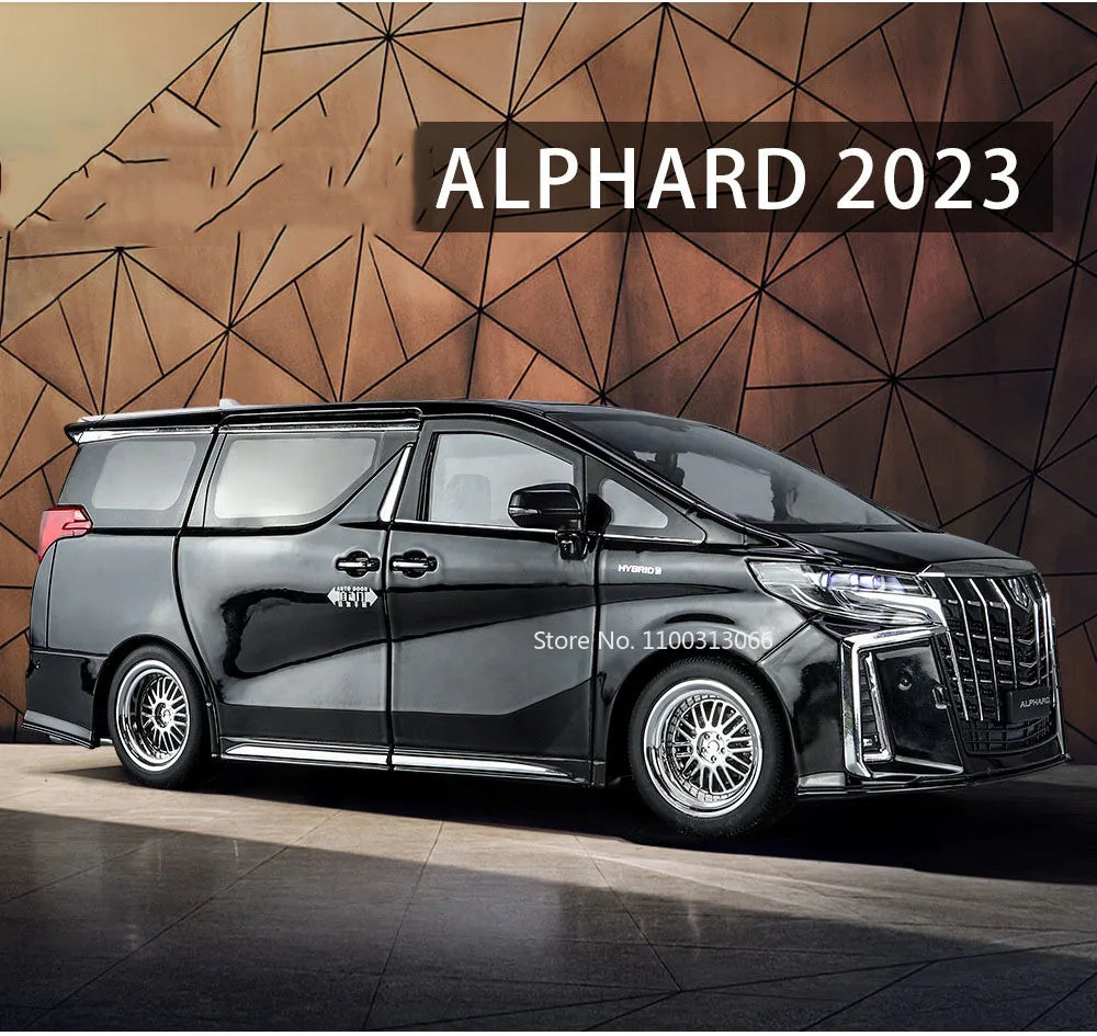 Big 1/18 Alphard Alloy Cars Model Toy Door Opened Simulation MPV Car Toys with Sound and Light Pull Back Vehicle for Boys Gifts