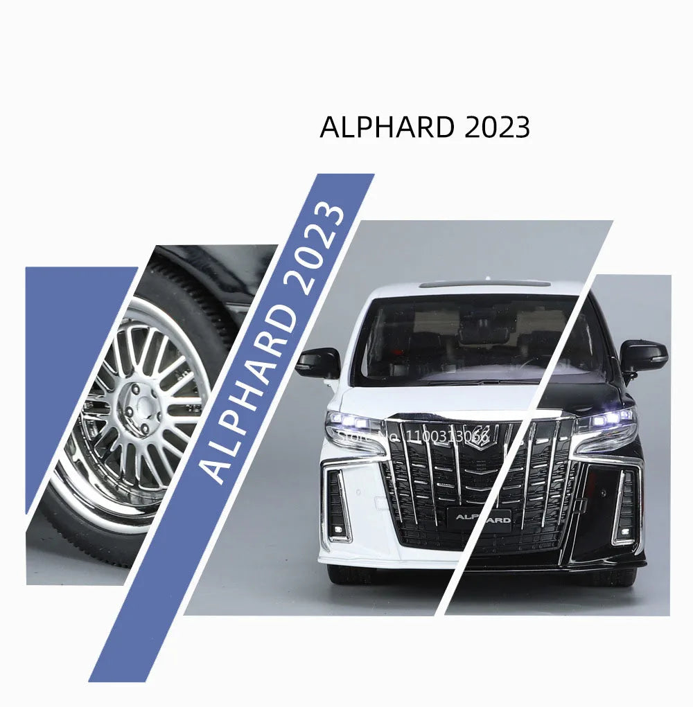 Big 1/18 Alphard Alloy Cars Model Toy Door Opened Simulation MPV Car Toys with Sound and Light Pull Back Vehicle for Boys Gifts
