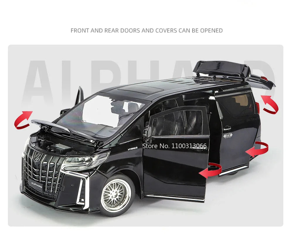Big 1/18 Alphard Alloy Cars Model Toy Door Opened Simulation MPV Car Toys with Sound and Light Pull Back Vehicle for Boys Gifts