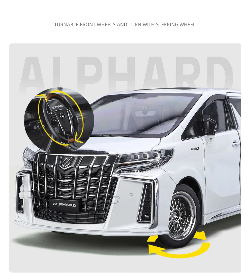 Big 1/18 Alphard Alloy Cars Model Toy Door Opened Simulation MPV Car Toys with Sound and Light Pull Back Vehicle for Boys Gifts