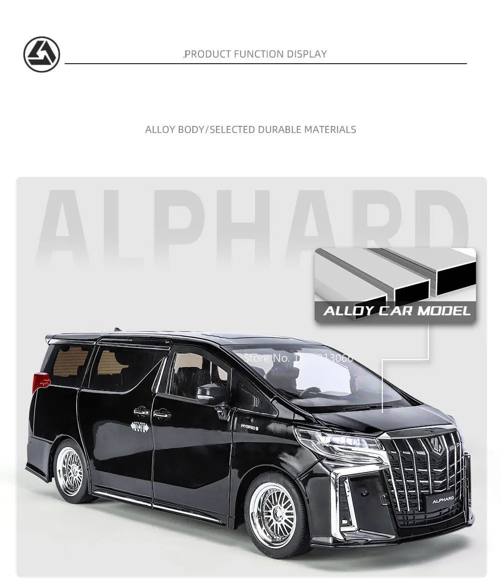 Big 1/18 Alphard Alloy Cars Model Toy Door Opened Simulation MPV Car Toys with Sound and Light Pull Back Vehicle for Boys Gifts