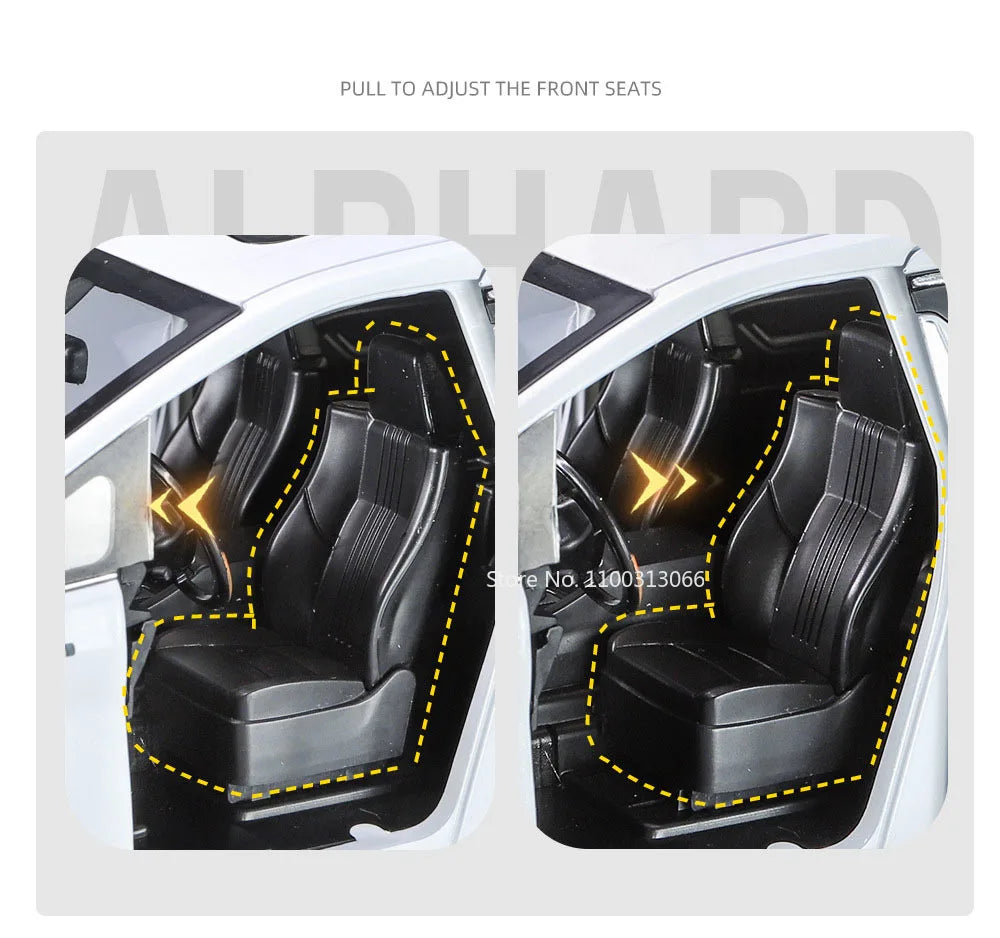 Big 1/18 Alphard Alloy Cars Model Toy Door Opened Simulation MPV Car Toys with Sound and Light Pull Back Vehicle for Boys Gifts