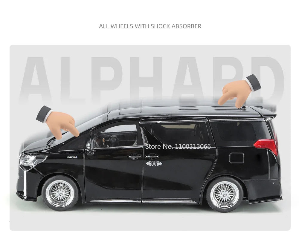 Big 1/18 Alphard Alloy Cars Model Toy Door Opened Simulation MPV Car Toys with Sound and Light Pull Back Vehicle for Boys Gifts