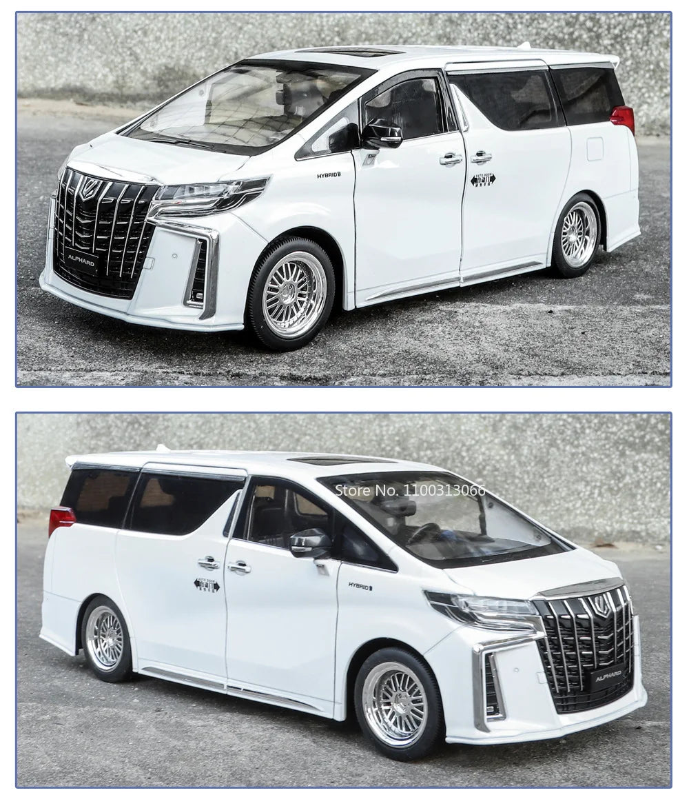 Big 1/18 Alphard Alloy Cars Model Toy Door Opened Simulation MPV Car Toys with Sound and Light Pull Back Vehicle for Boys Gifts