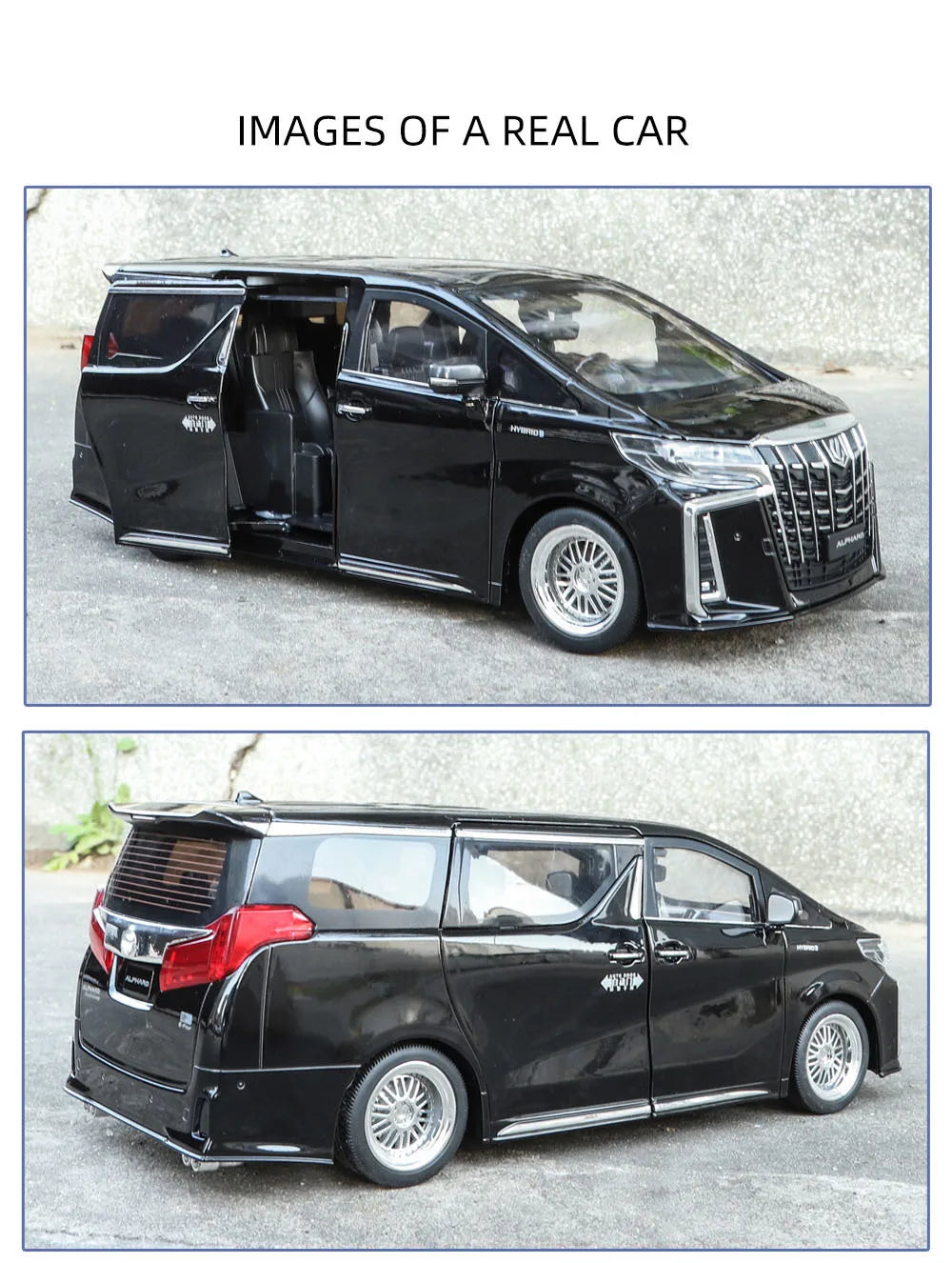 Big 1/18 Alphard Alloy Cars Model Toy Door Opened Simulation MPV Car Toys with Sound and Light Pull Back Vehicle for Boys Gifts