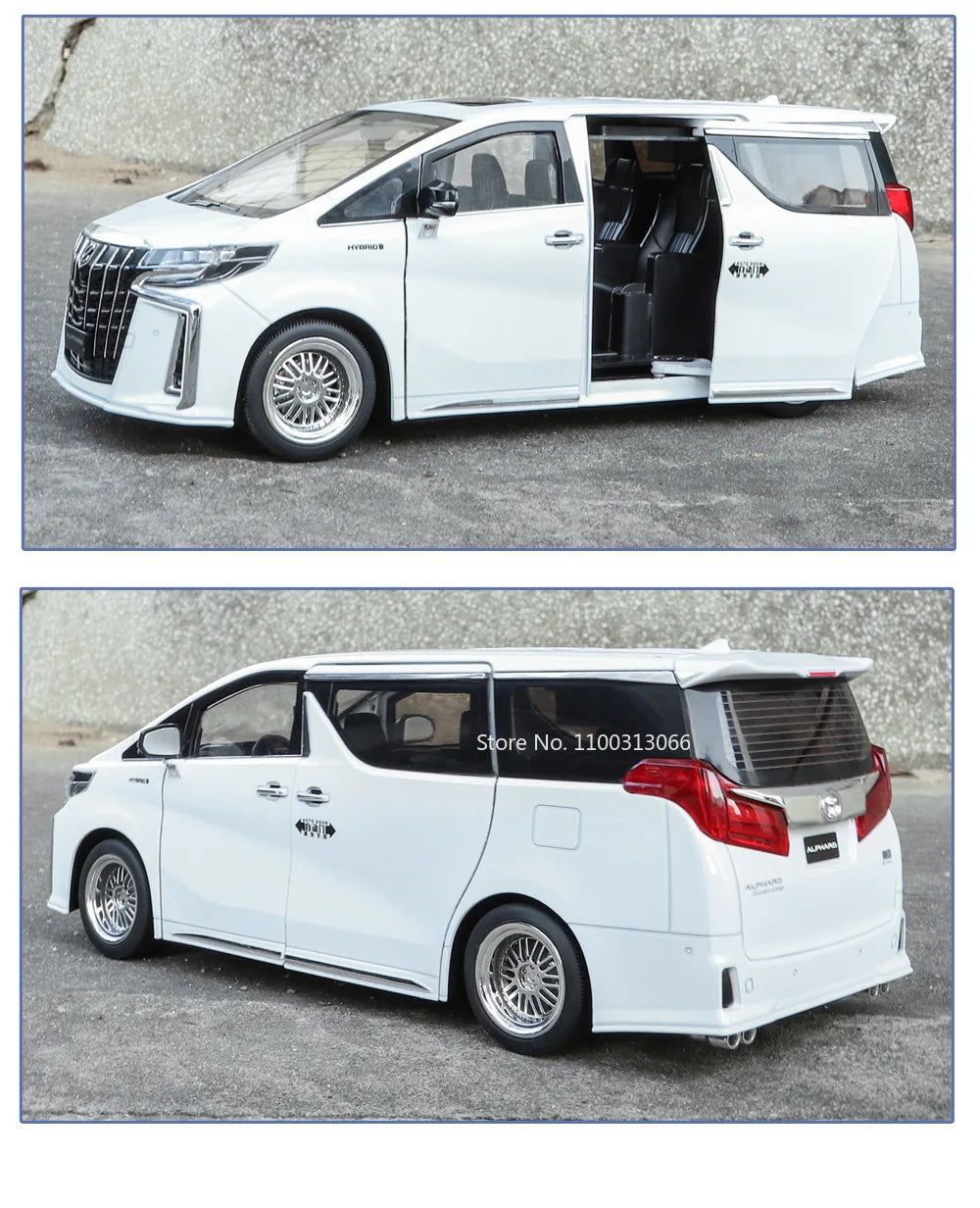 Big 1/18 Alphard Alloy Cars Model Toy Door Opened Simulation MPV Car Toys with Sound and Light Pull Back Vehicle for Boys Gifts